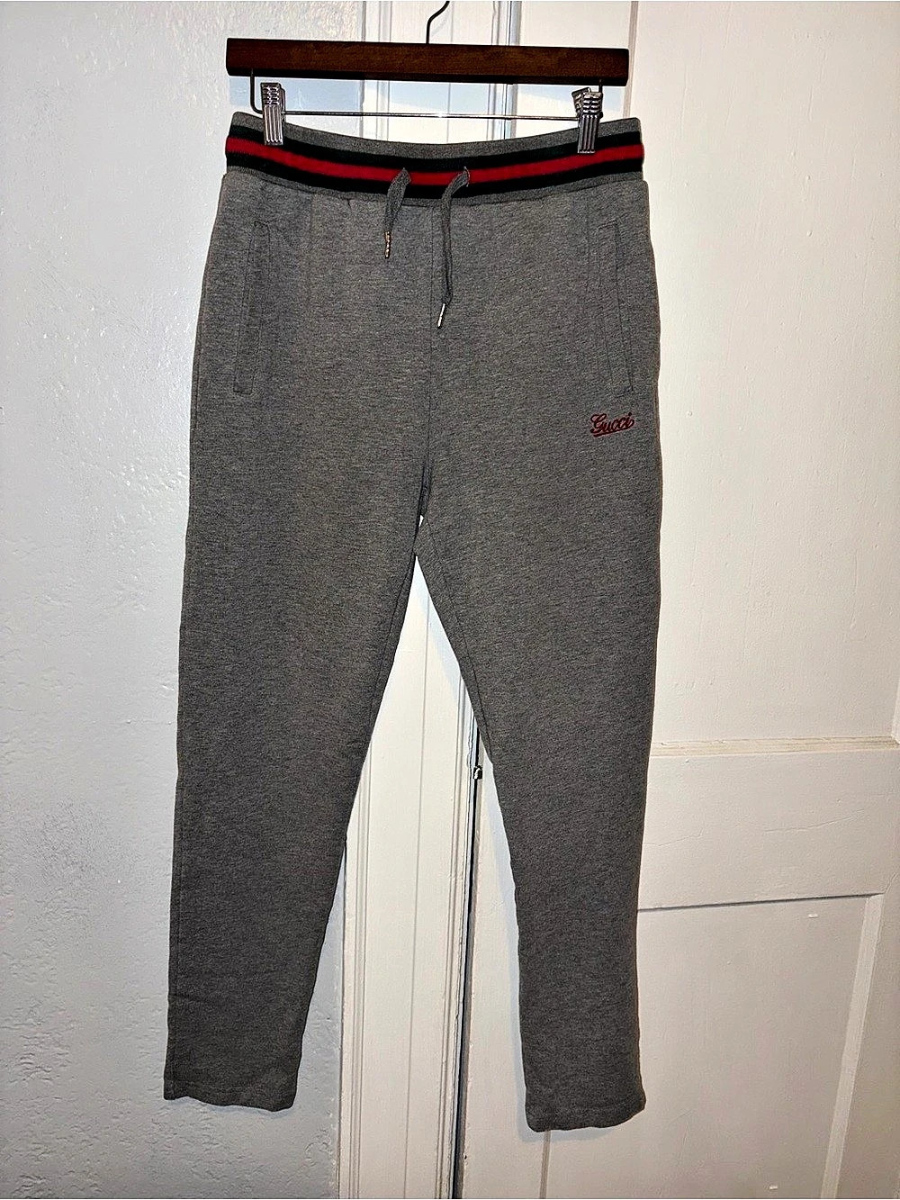 Gucci Grey Web Trim Script Logo Sweatpants Gray Large